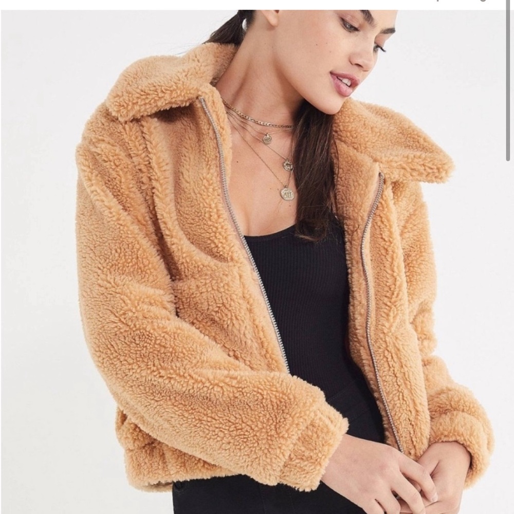 Urban Outfitters Dolman Oversized Teddy Jacket in Tan